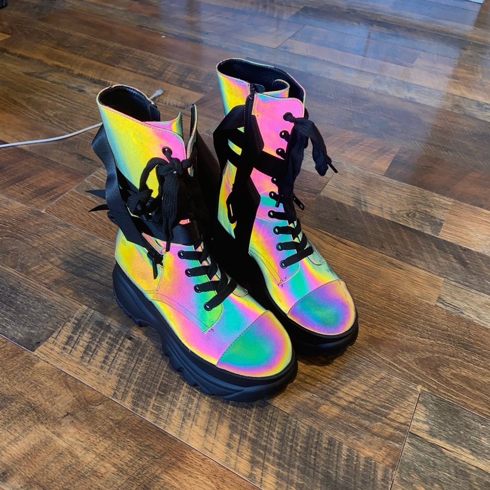 Dolls kill Holographic Lace-Up Women's Boots